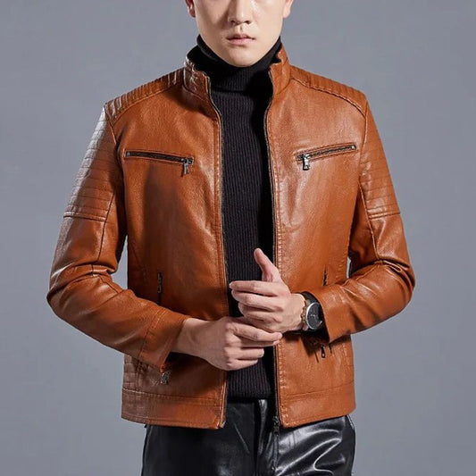 Men’s Stand Collar Biker Leather Jacket(Free Shipping)
