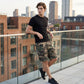 🔥 50% OFF NOW!⚡ Men's Studded Camo Cargo Shorts – Distressed, Multi-Pocket & Elastic Waist – Rugged Streetwear Cargo Shorts 🛹