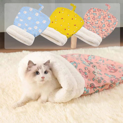 ⏳Limited-time 50% off💥Warm Plush Thick Cat Sleeping Bag – Soft Burrow Cat Bed, Self-Warming Enclosed Cave Bed for Kittens & Small Pets, Cozy Hideaway Nest