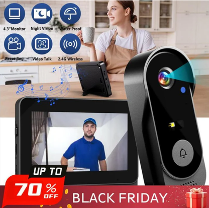 🔥New Year's Special Offer 50%OFF🎉Wireless doorbell camera: 1080P, 170° angle, 4.3-inch screen, IPX65 outdoor waterproof, night vision