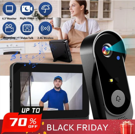 🔥New Year's Special Offer 50%OFF🎉Wireless doorbell camera: 1080P, 170° angle, 4.3-inch screen, IPX65 outdoor waterproof, night vision