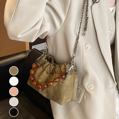 Luxury Vintage Chain Crossbody Bag with Beaded Decor