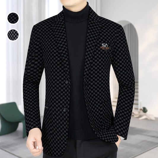 Men's Plaid Lapel Double Button Pocket Coat