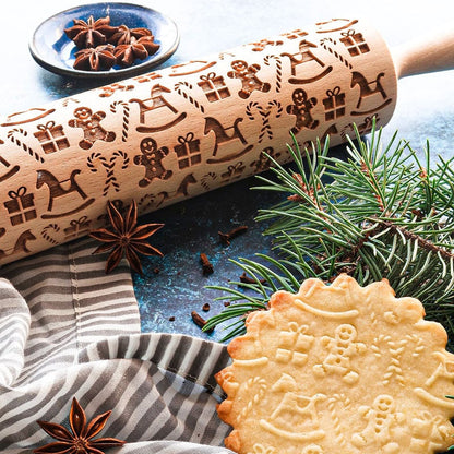Stamp Cookies Instantly! No-Stick Engraved Beech Rolling Pin