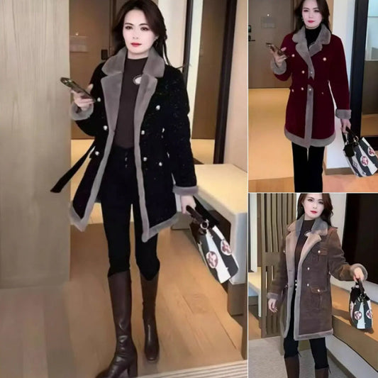 Women's Thickened Belted Mid Length Coat