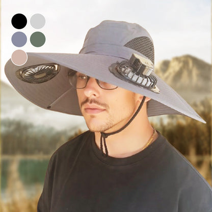 Outdoor Sun Hat with Dual Solar-Powered Fans