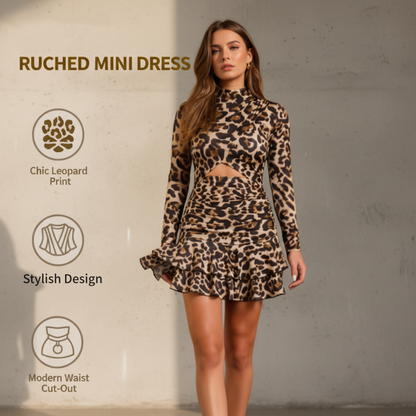 🔥Flash Sale💖Women's Leopard Print Ruched Mini Dress🐆