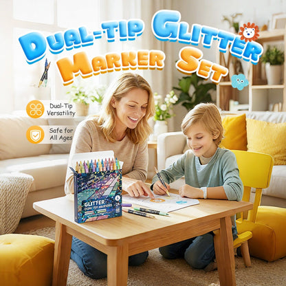 ⏳Time-Limited Special⏰Glitter Brush Markers – dual-tip design, shimmering ink makes cards & crafts sparkle