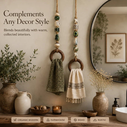 📢📢50% OFF !! ⏰  Decorative Beaded Towel Hanger with Wooden Ring – Rustic, Artisanal, Multi-use ✨