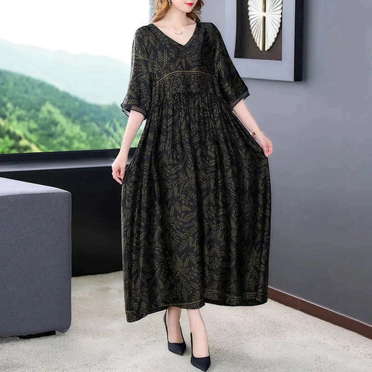 Half-sleeve fashionable loose retro elegant A-line long dress