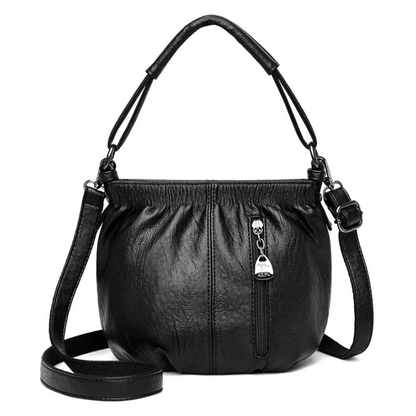 Fashion Simple Casual Pleated Bucket Soft Leather Handbag Shoulder Bag