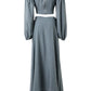 Ruched Lantern Sleeve Top & Slit Skirt Set