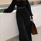 Ruched Lantern Sleeve Top & Slit Skirt Set