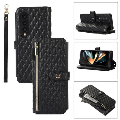 Lanyard Crossbody Rhombic Flip Wallet Case For Samsung Galaxy