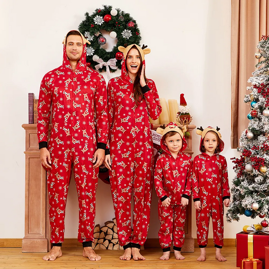 Mosaic Reindeer Family Matching Onesize Pajama for Dad - Mom - Kid - Baby (Flame Resistant)