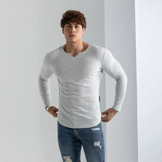 V-Neck Long-Sleeved Sports T-Shirt