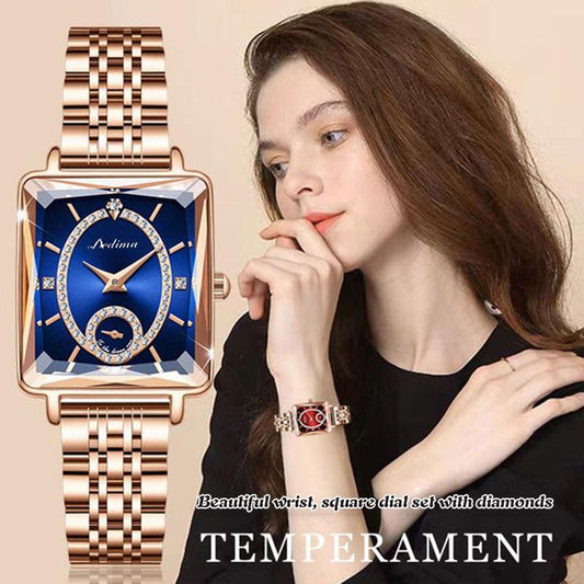 Fashion Square Ladies Rose Gold Diamond Watch