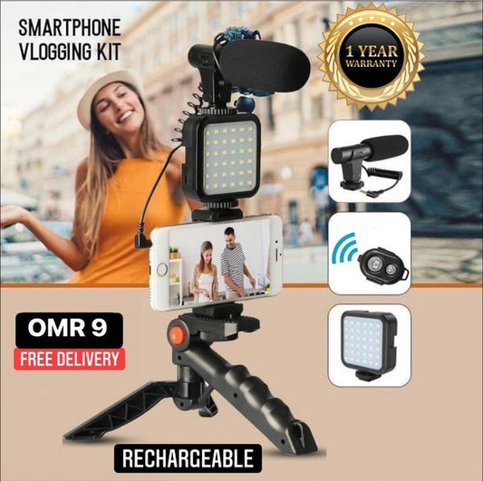 Professional video Microphone kit with Tripod Stand and LED Light