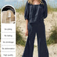 Square Collar Solid Color Cotton And Linen 2-piece Set
