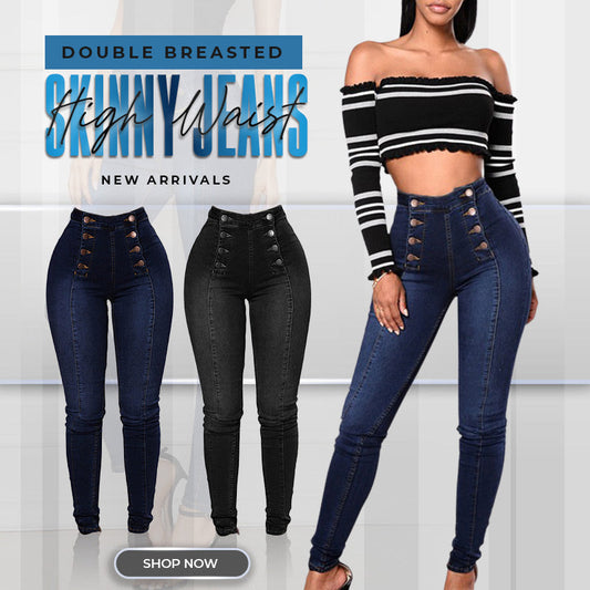 Double Breasted High Waist Skinny Jeans