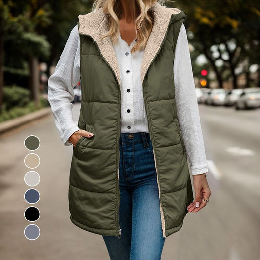 Great Gift! Women's Fall Reversible Vest Sleeveless Faux Fleece Jacket